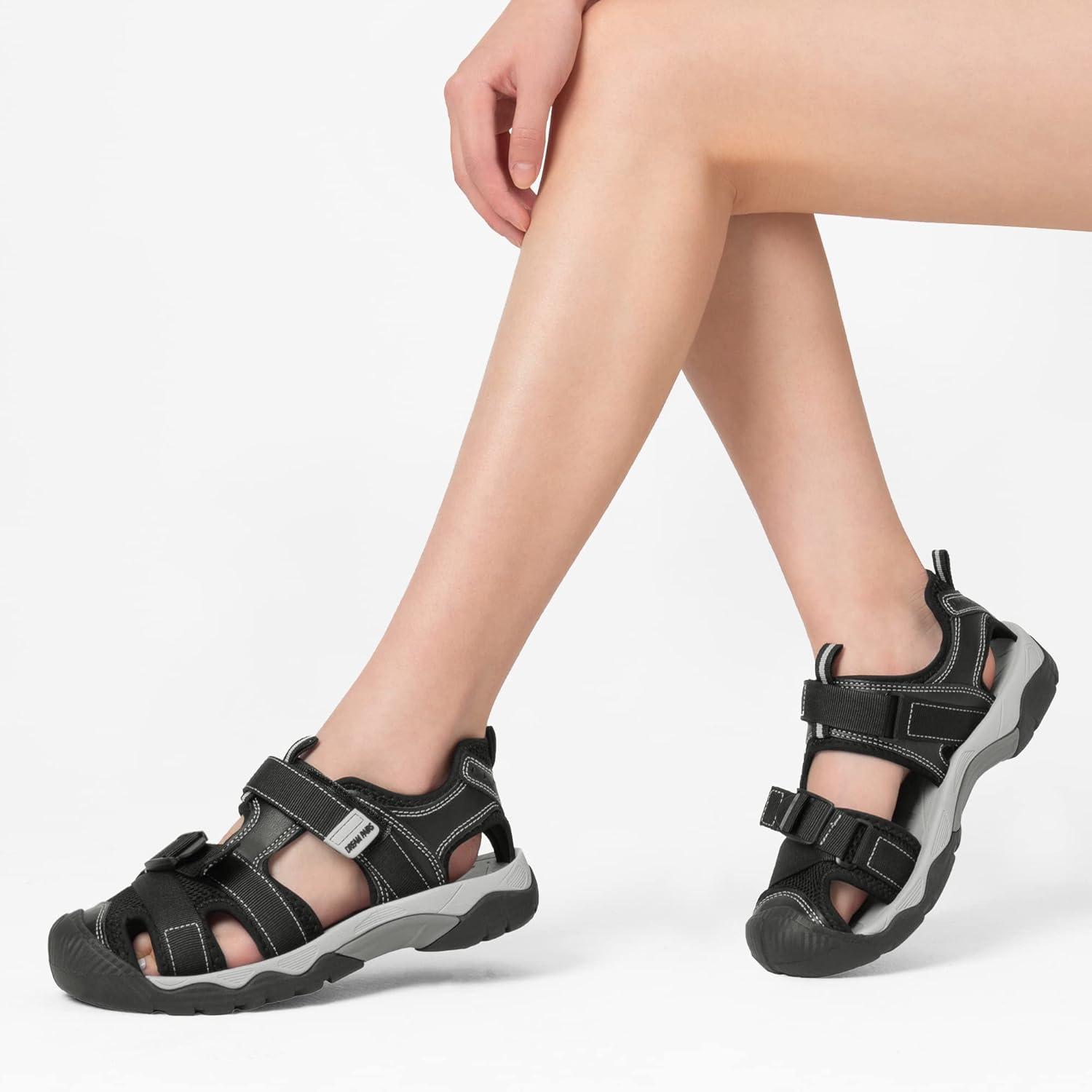 imageDREAM PAIRS Womens Closed Toe Sport Hiking Sandals Summer Outdoor Comfortable Walking Water SandalsBlack