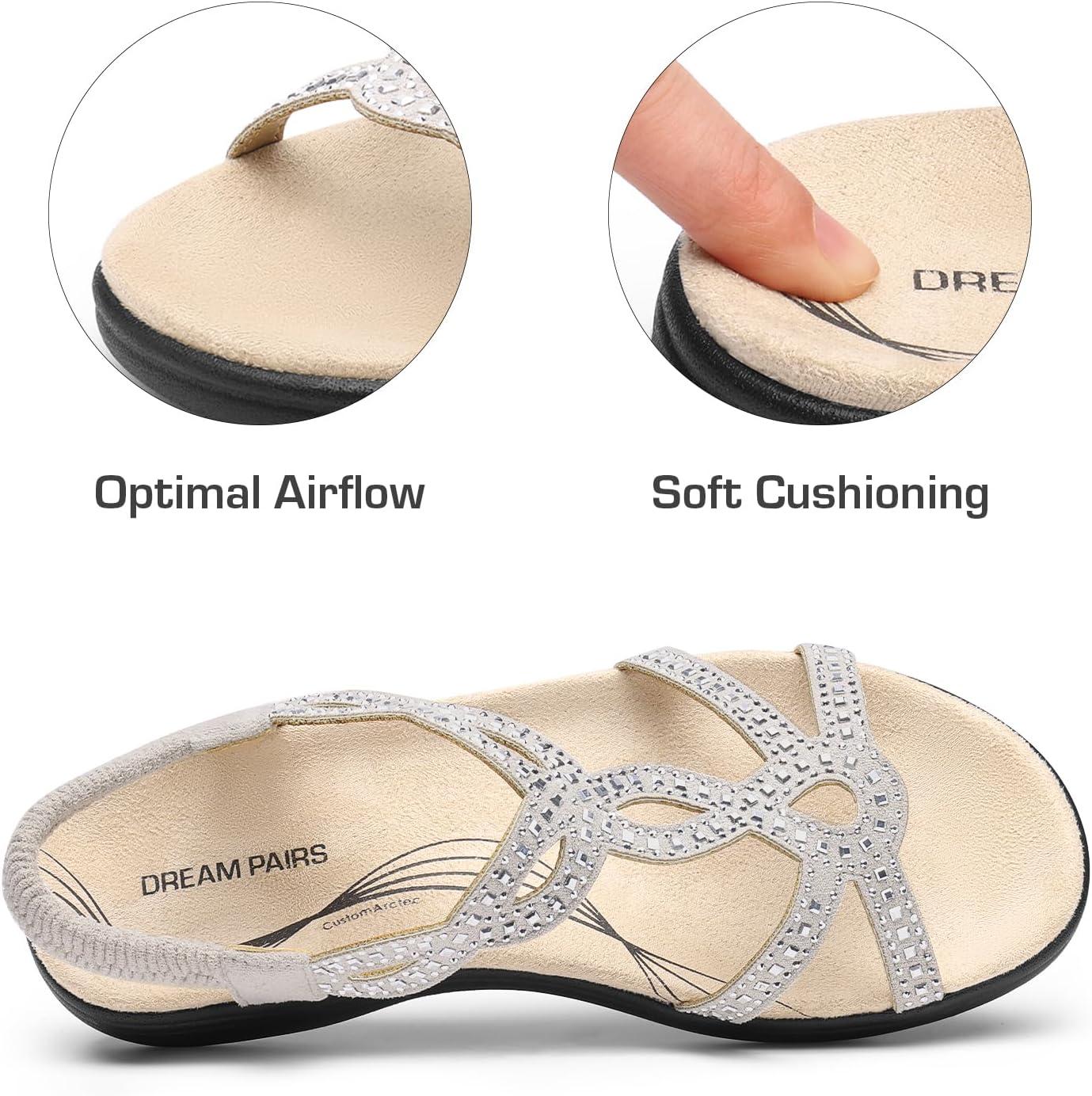 imageDREAM PAIRS Womens Comfort Dressy Rhinestone Summer Beach Sandals Slipon Flat Walking Orthopedic Sandals with Elastica Back StrapSilver