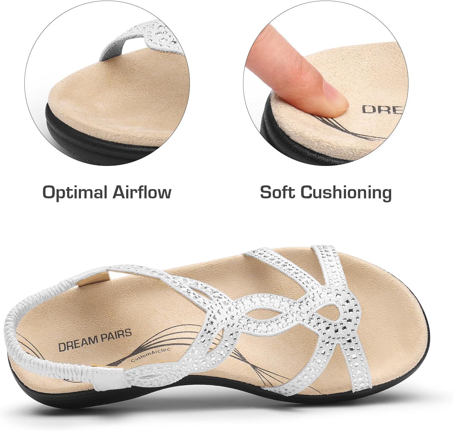 imageDREAM PAIRS Womens Comfort Dressy Rhinestone Summer Beach Sandals Slipon Flat Walking Orthopedic Sandals with Elastica Back StrapWhite