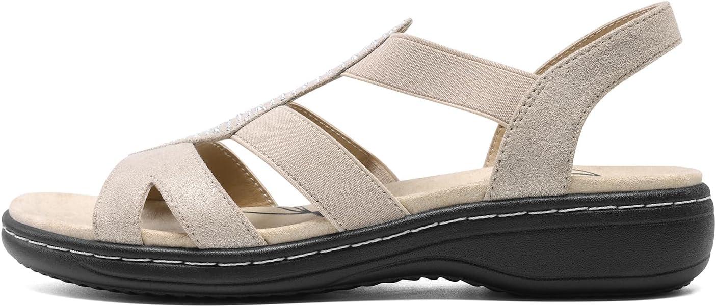 imageDREAM PAIRS Womens Comfortable Arch Support Dressy Flat Sandals Elastic Open Toe Walking Shoes for SummerNude
