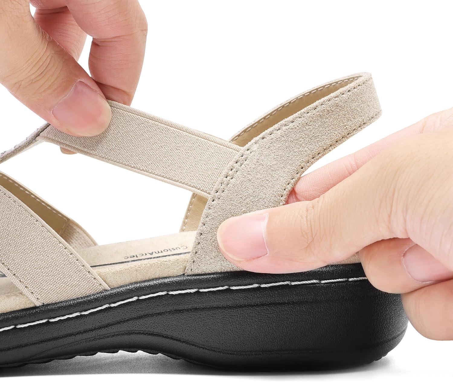 imageDREAM PAIRS Womens Comfortable Arch Support Dressy Flat Sandals Elastic Open Toe Walking Shoes for SummerNude