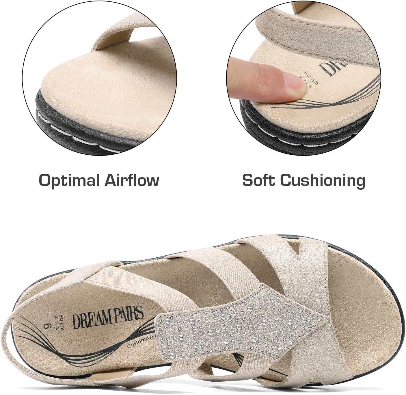 imageDREAM PAIRS Womens Comfortable Arch Support Dressy Flat Sandals Elastic Open Toe Walking Shoes for SummerNude