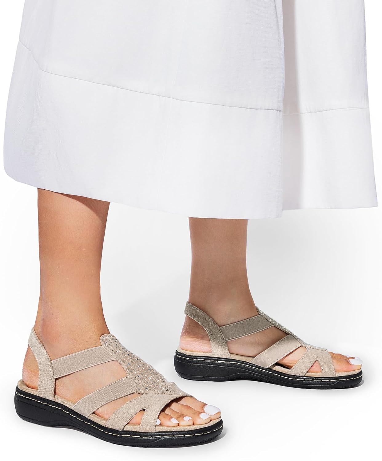 imageDREAM PAIRS Womens Comfortable Arch Support Dressy Flat Sandals Elastic Open Toe Walking Shoes for SummerNude