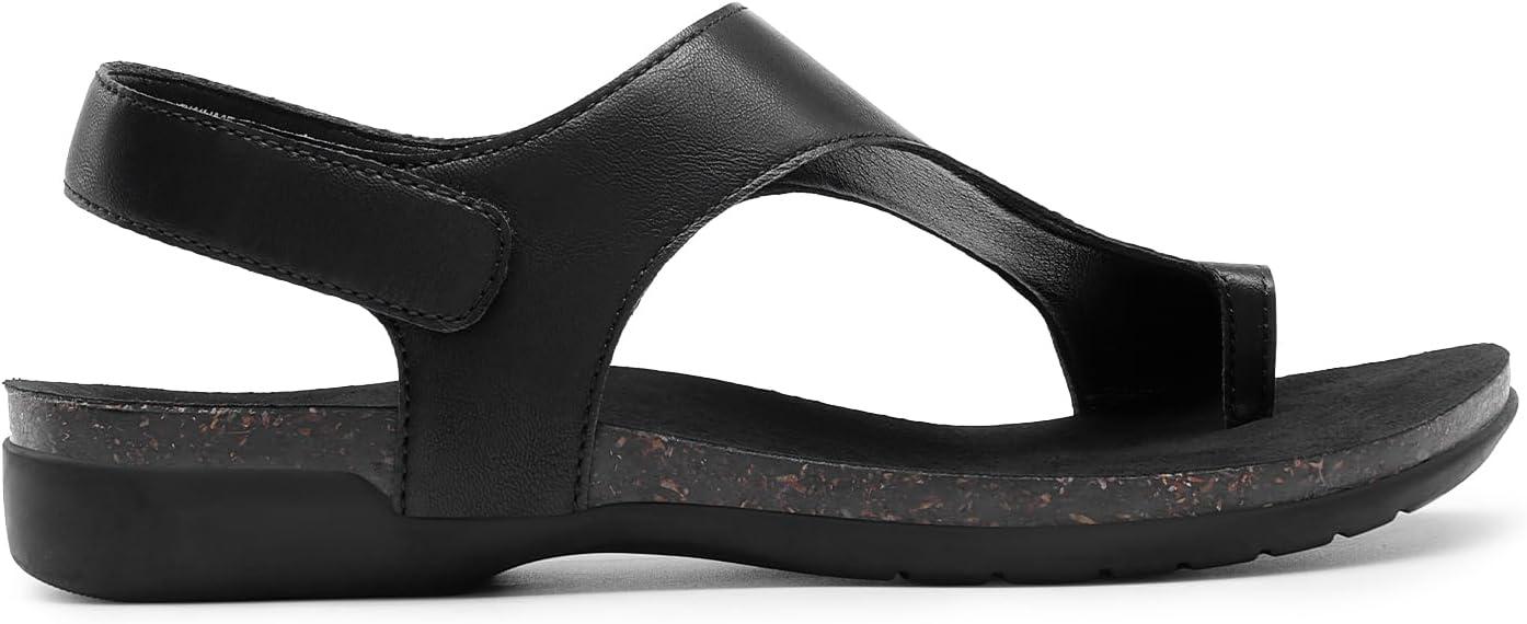 imageDREAM PAIRS Womens Comfortable Cork Footbed Arch Support Sandals Casual to Dressy Thong Walking Flat Sandals for SummerAll Black
