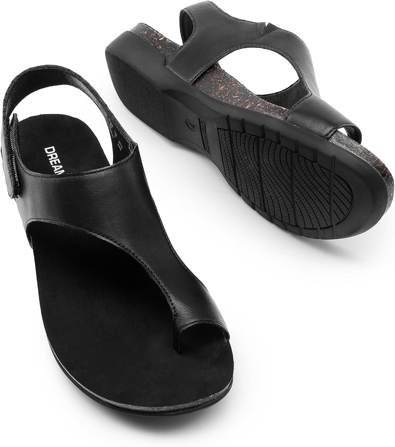 imageDREAM PAIRS Womens Comfortable Cork Footbed Arch Support Sandals Casual to Dressy Thong Walking Flat Sandals for SummerAll Black