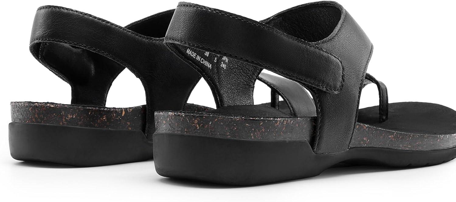 imageDREAM PAIRS Womens Comfortable Cork Footbed Arch Support Sandals Casual to Dressy Thong Walking Flat Sandals for SummerAll Black