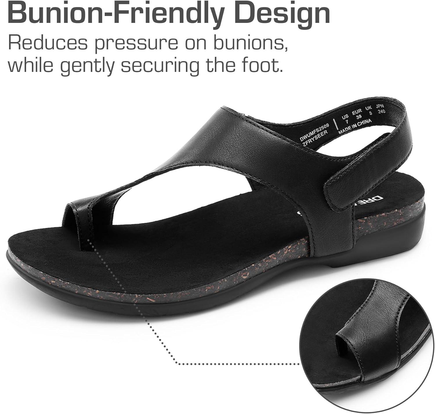 imageDREAM PAIRS Womens Comfortable Cork Footbed Arch Support Sandals Casual to Dressy Thong Walking Flat Sandals for SummerAll Black