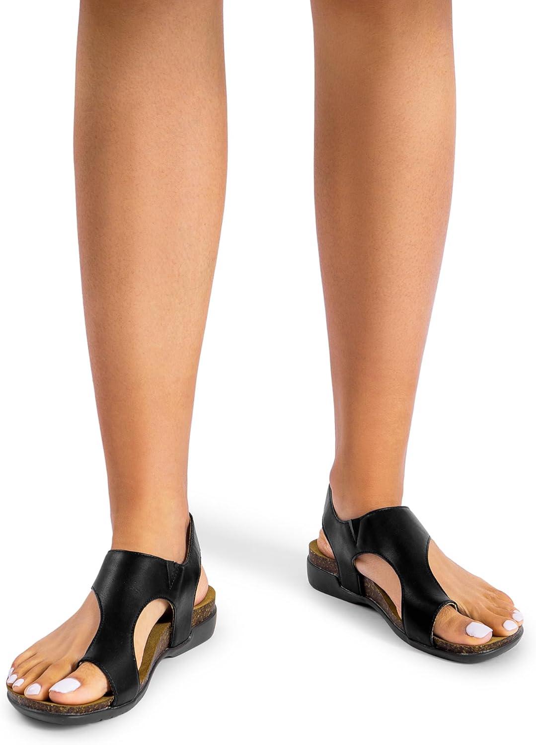 imageDREAM PAIRS Womens Comfortable Cork Footbed Arch Support Sandals Casual to Dressy Thong Walking Flat Sandals for SummerBlack
