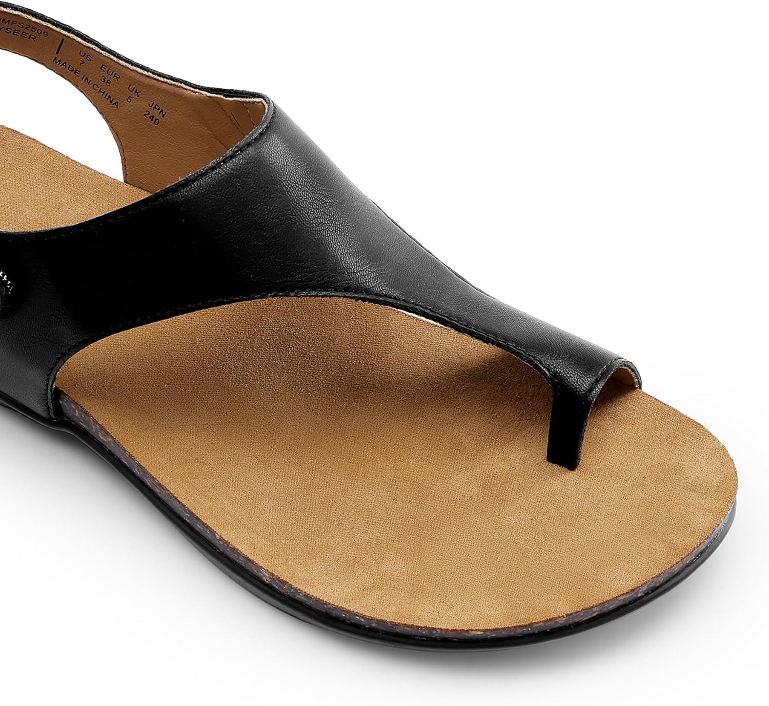 imageDREAM PAIRS Womens Comfortable Cork Footbed Arch Support Sandals Casual to Dressy Thong Walking Flat Sandals for SummerBlack