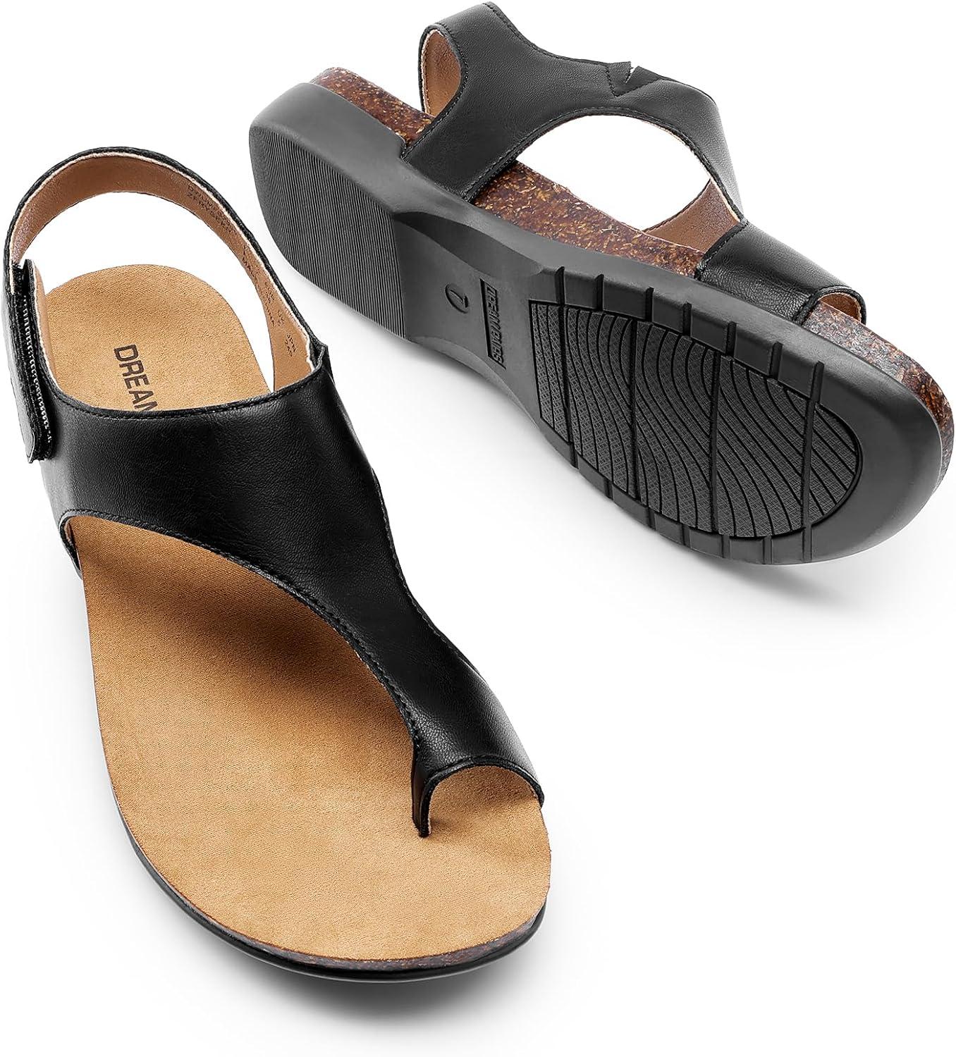 imageDREAM PAIRS Womens Comfortable Cork Footbed Arch Support Sandals Casual to Dressy Thong Walking Flat Sandals for SummerBlack