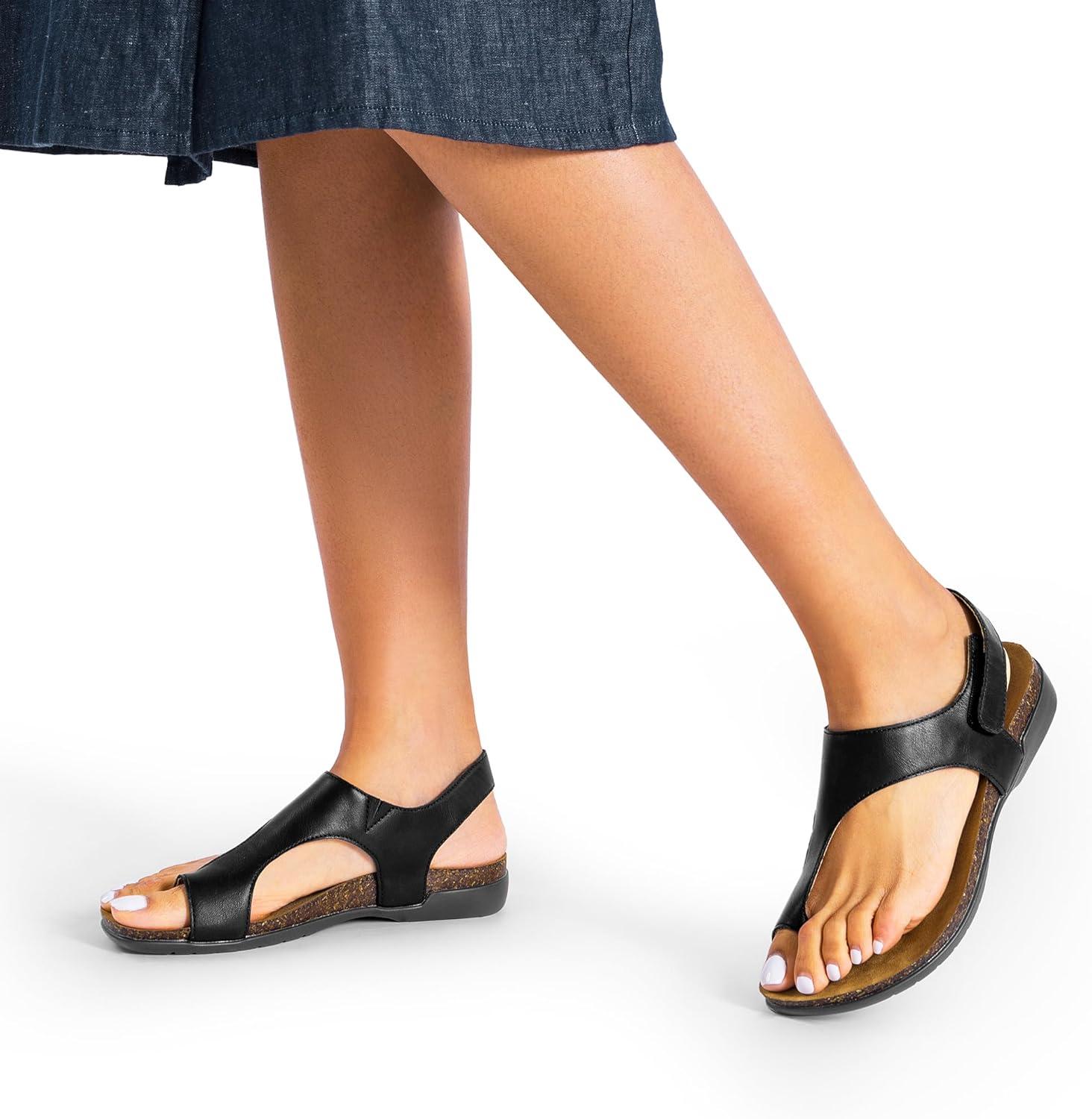 imageDREAM PAIRS Womens Comfortable Cork Footbed Arch Support Sandals Casual to Dressy Thong Walking Flat Sandals for SummerBlack