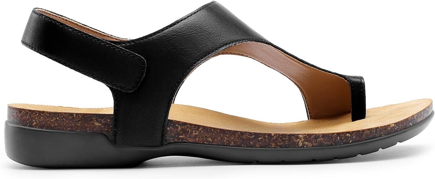 imageDREAM PAIRS Womens Comfortable Cork Footbed Arch Support Sandals Casual to Dressy Thong Walking Flat Sandals for SummerBlack