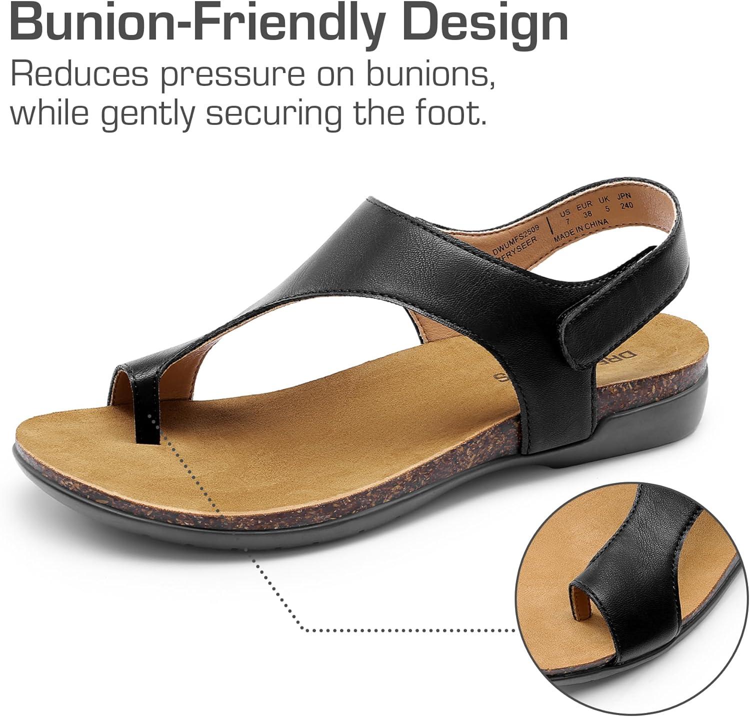 imageDREAM PAIRS Womens Comfortable Cork Footbed Arch Support Sandals Casual to Dressy Thong Walking Flat Sandals for SummerBlack