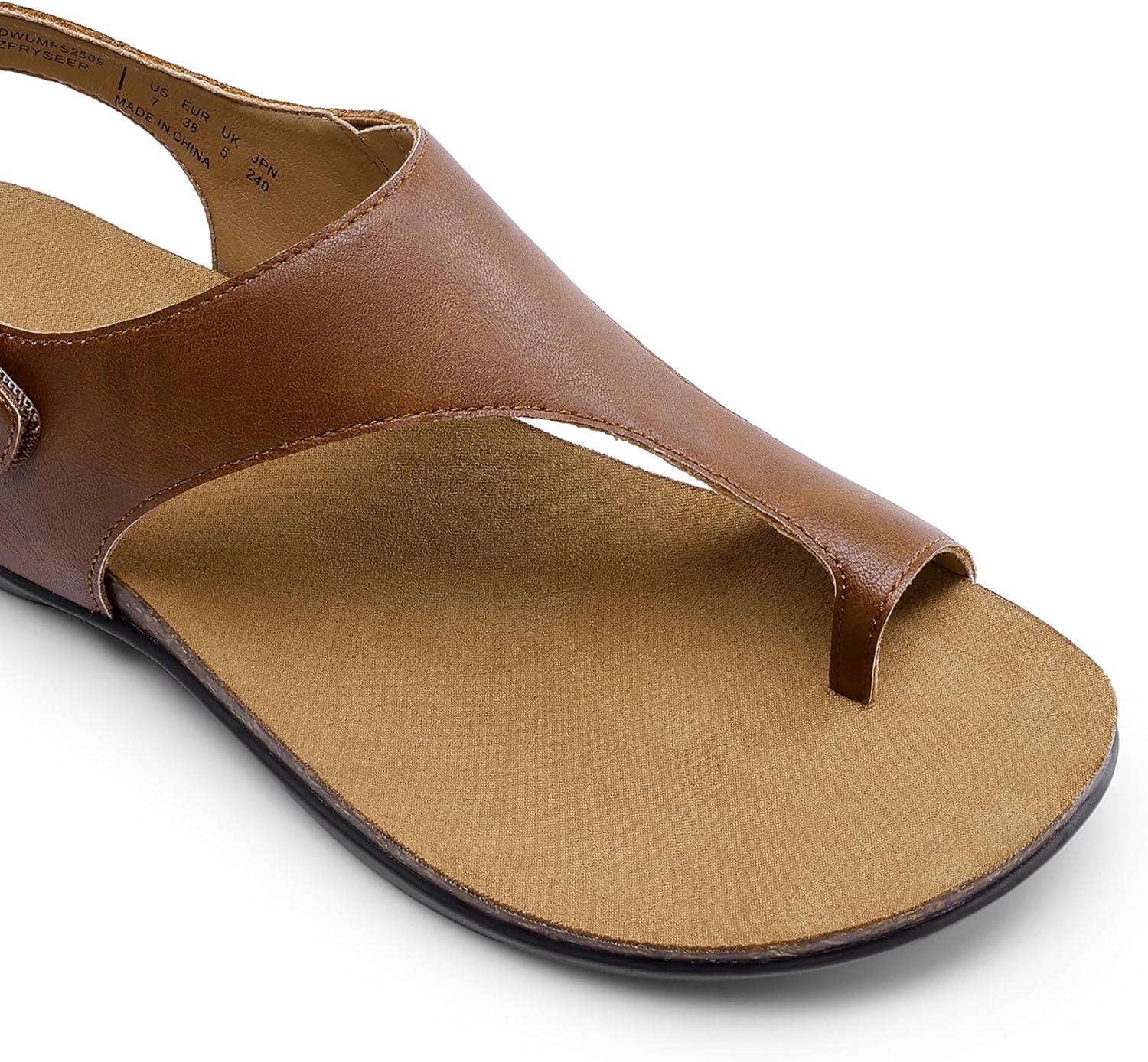 imageDREAM PAIRS Womens Comfortable Cork Footbed Arch Support Sandals Casual to Dressy Thong Walking Flat Sandals for SummerBrown