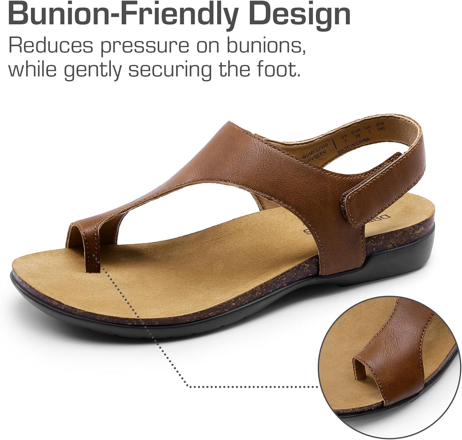 imageDREAM PAIRS Womens Comfortable Cork Footbed Arch Support Sandals Casual to Dressy Thong Walking Flat Sandals for SummerBrown