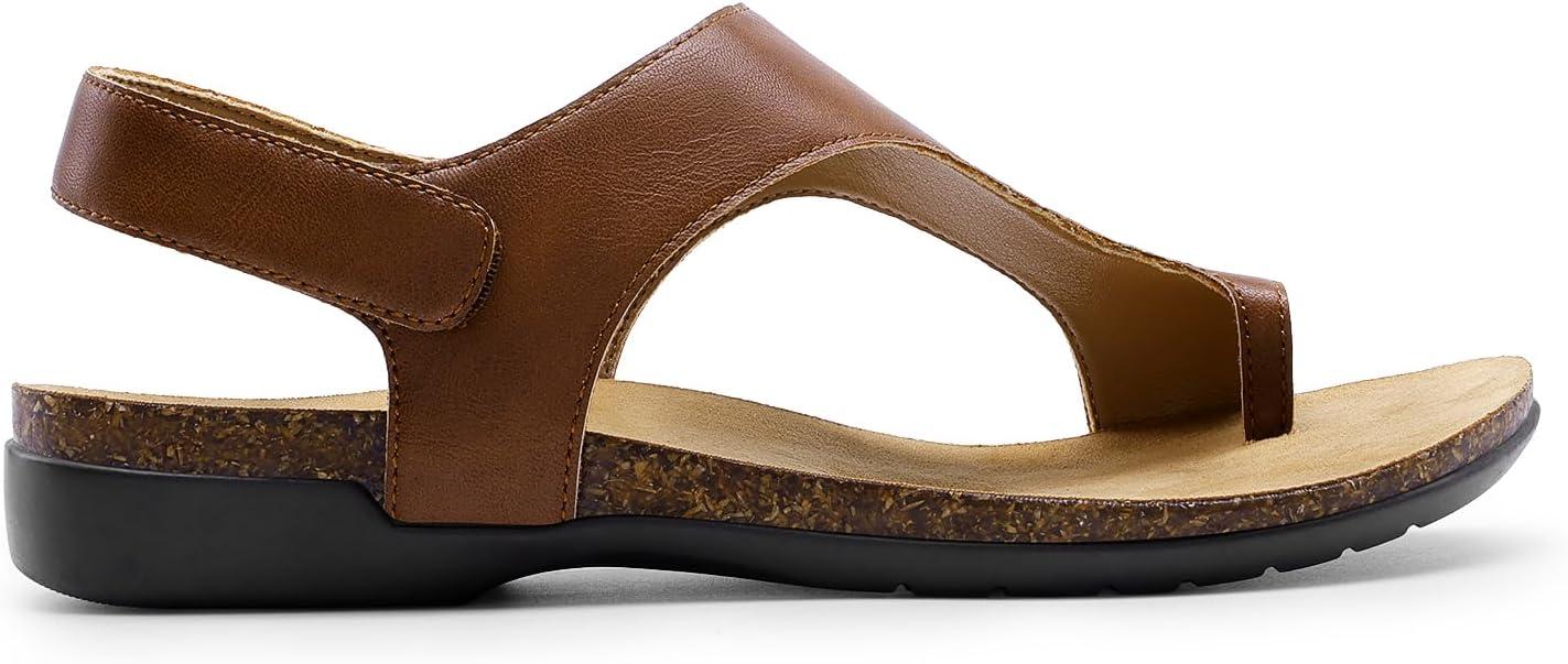 imageDREAM PAIRS Womens Comfortable Cork Footbed Arch Support Sandals Casual to Dressy Thong Walking Flat Sandals for SummerBrown