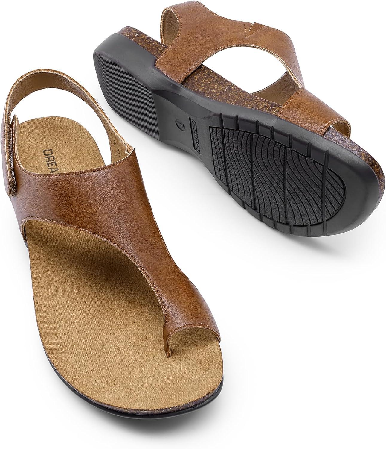 imageDREAM PAIRS Womens Comfortable Cork Footbed Arch Support Sandals Casual to Dressy Thong Walking Flat Sandals for SummerBrown