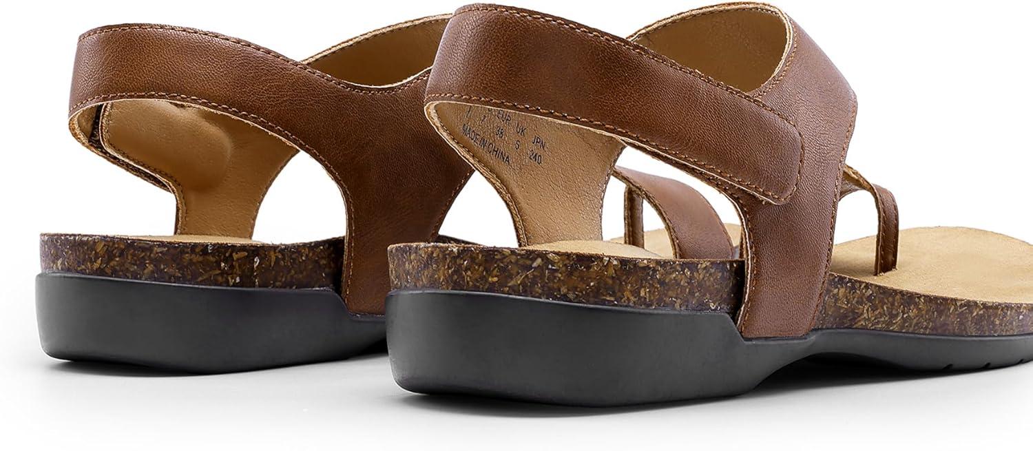 imageDREAM PAIRS Womens Comfortable Cork Footbed Arch Support Sandals Casual to Dressy Thong Walking Flat Sandals for SummerBrown
