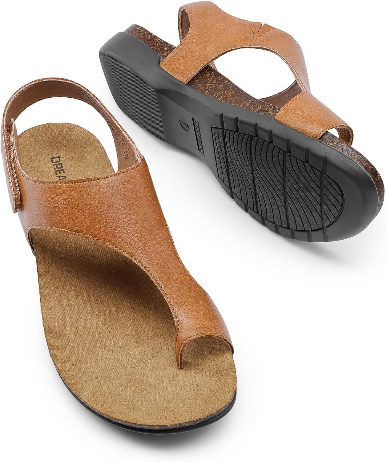 imageDREAM PAIRS Womens Comfortable Cork Footbed Arch Support Sandals Casual to Dressy Thong Walking Flat Sandals for SummerTan