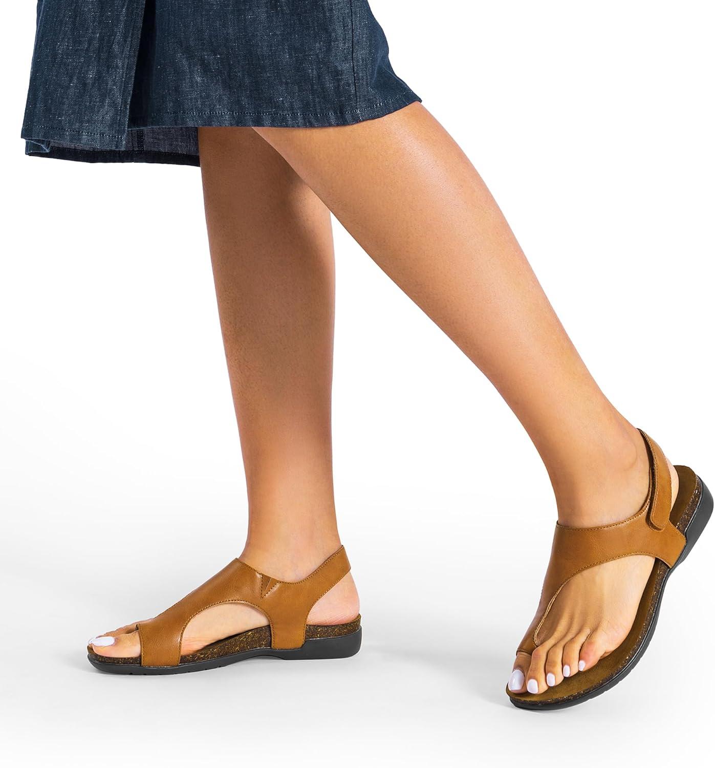 imageDREAM PAIRS Womens Comfortable Cork Footbed Arch Support Sandals Casual to Dressy Thong Walking Flat Sandals for SummerTan