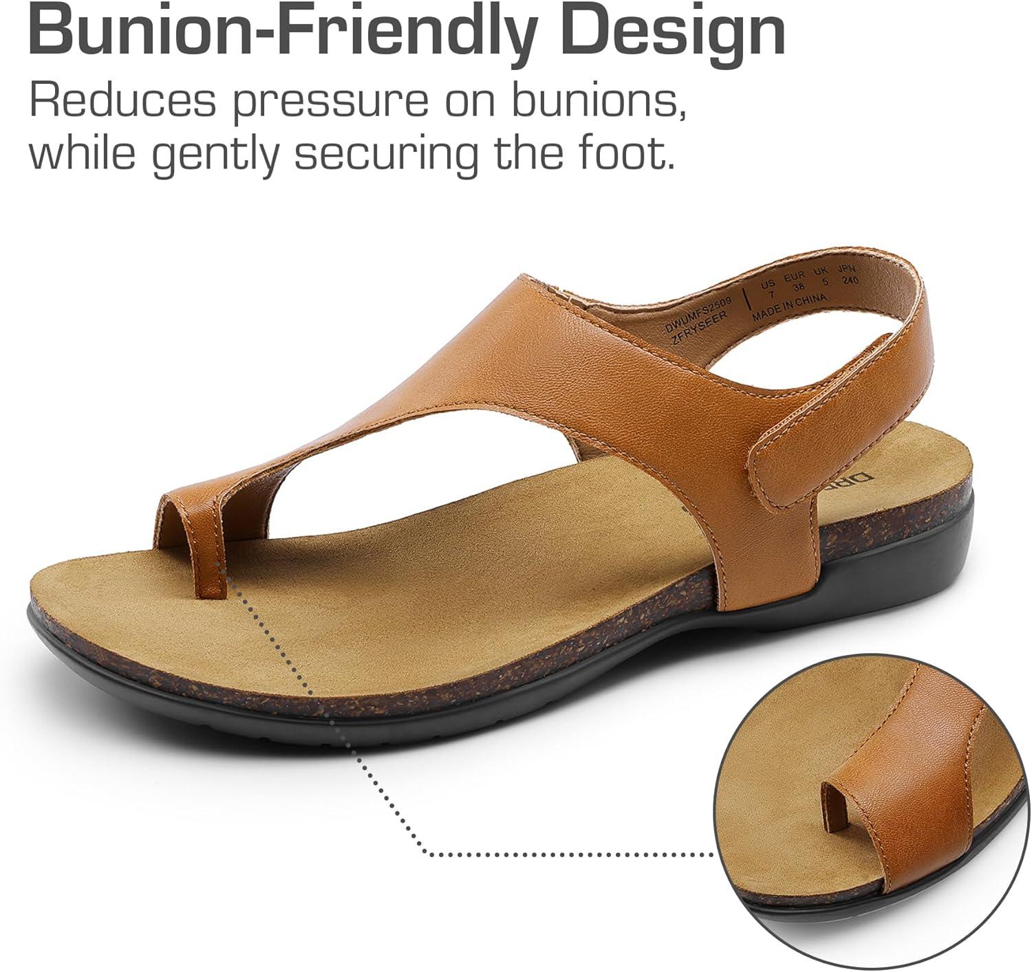 imageDREAM PAIRS Womens Comfortable Cork Footbed Arch Support Sandals Casual to Dressy Thong Walking Flat Sandals for SummerTan