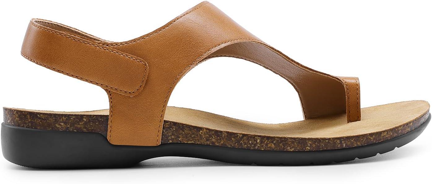 imageDREAM PAIRS Womens Comfortable Cork Footbed Arch Support Sandals Casual to Dressy Thong Walking Flat Sandals for SummerTan