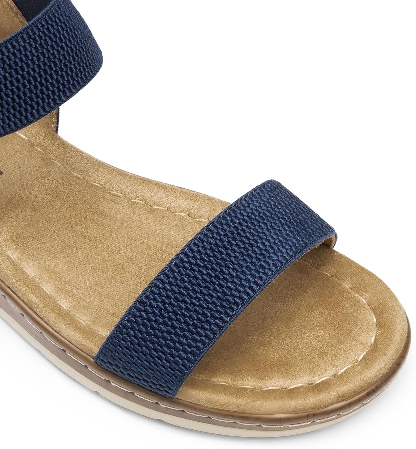 imageDREAM PAIRS Womens Comfortable Dressy Cork Low Wedge Heels Cute Summer One Band Casual Flat Sandals with Adjustable Ankle StrapNavy