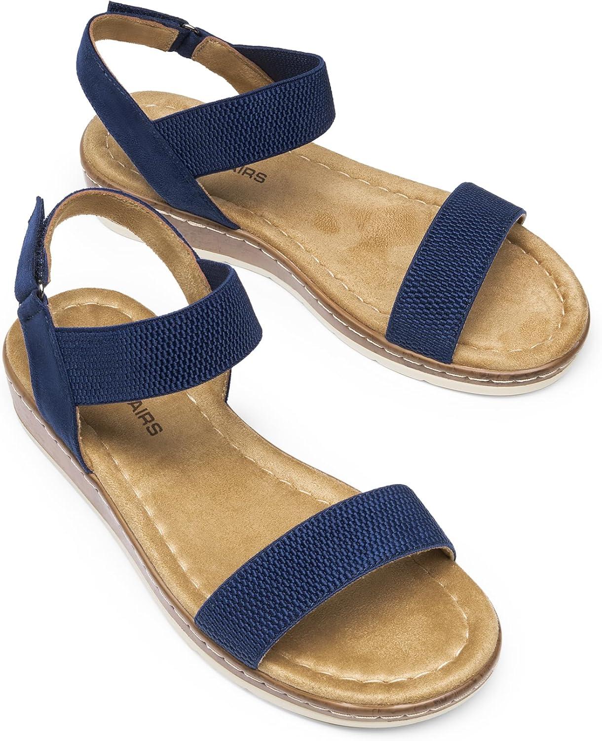 imageDREAM PAIRS Womens Comfortable Dressy Cork Low Wedge Heels Cute Summer One Band Casual Flat Sandals with Adjustable Ankle StrapNavy
