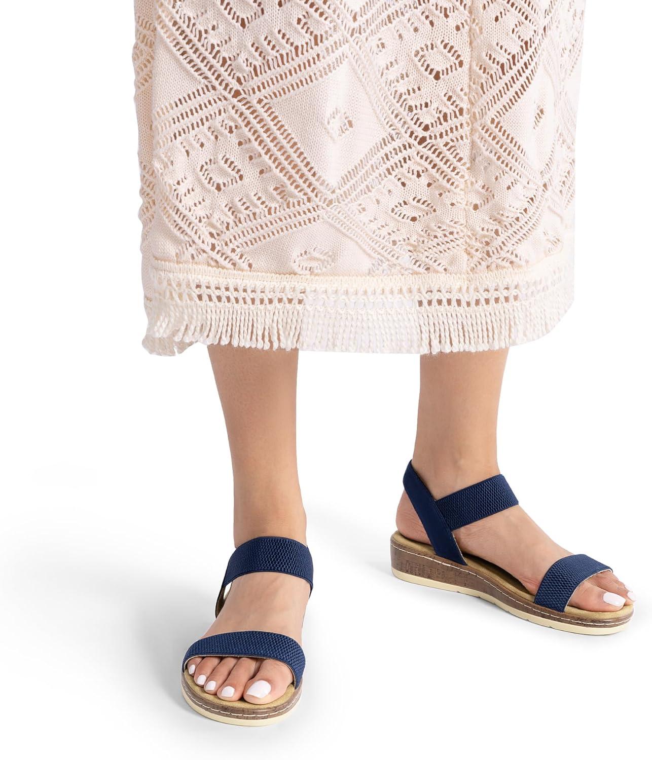 imageDREAM PAIRS Womens Comfortable Dressy Cork Low Wedge Heels Cute Summer One Band Casual Flat Sandals with Adjustable Ankle StrapNavy