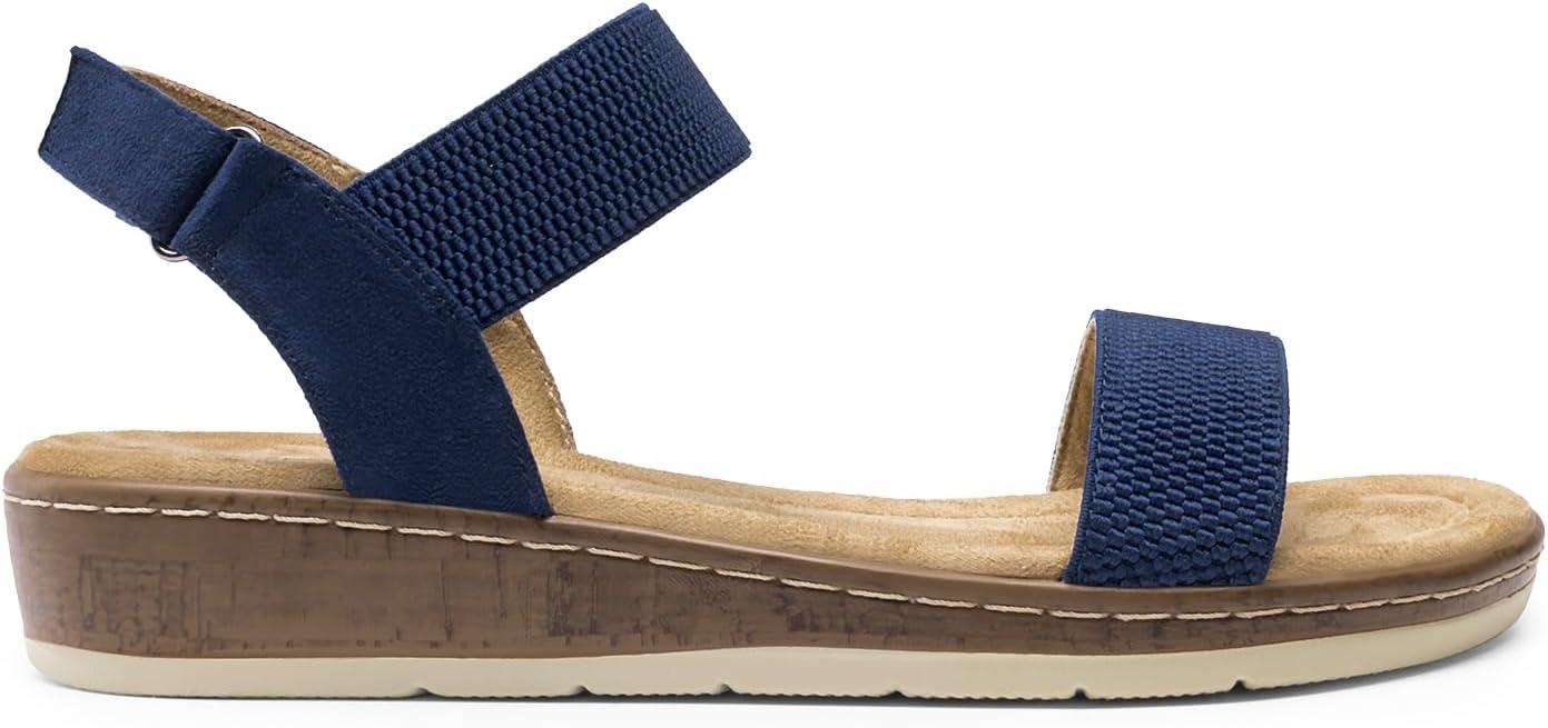 imageDREAM PAIRS Womens Comfortable Dressy Cork Low Wedge Heels Cute Summer One Band Casual Flat Sandals with Adjustable Ankle StrapNavy
