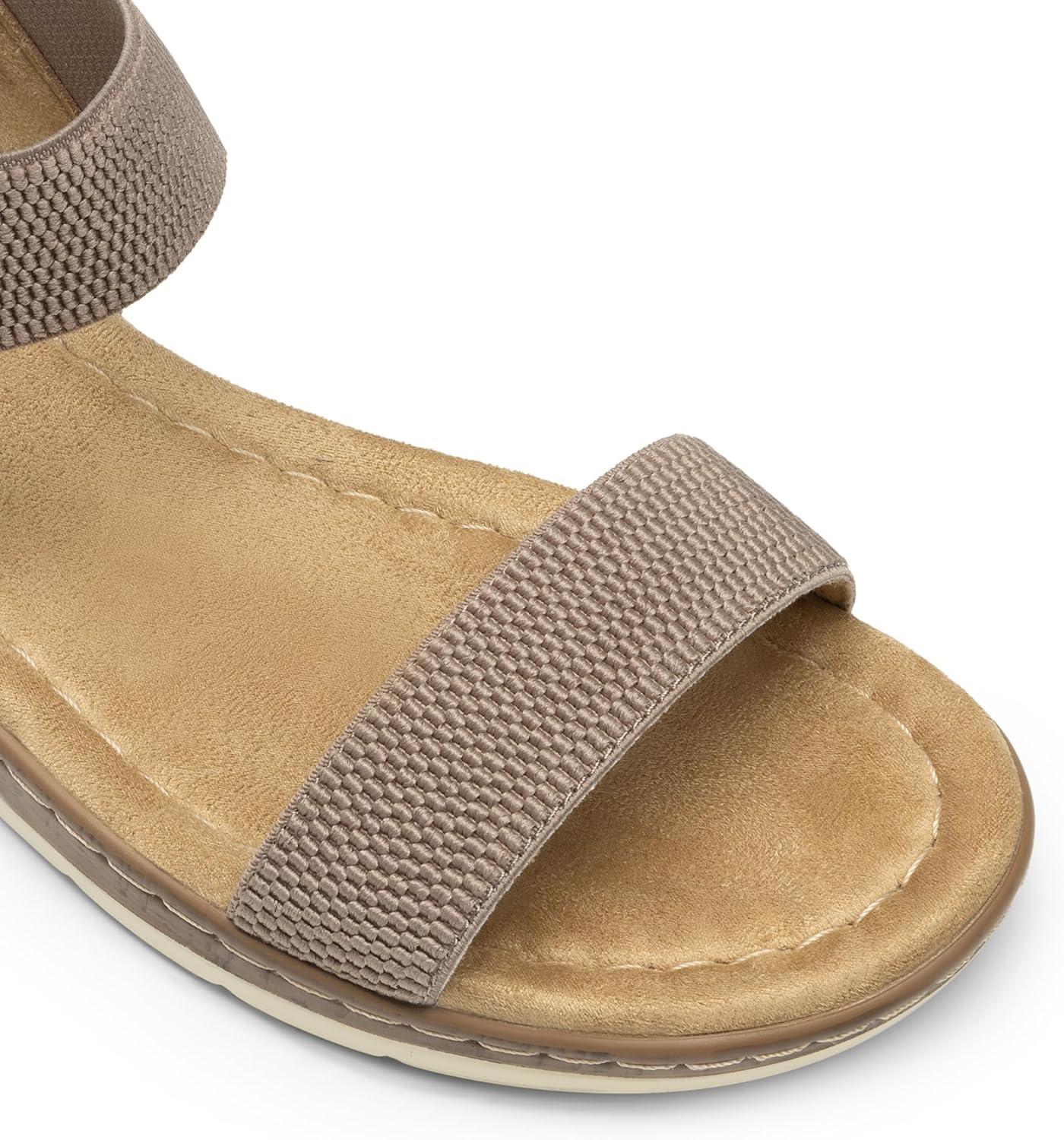 imageDREAM PAIRS Womens Comfortable Dressy Cork Low Wedge Heels Cute Summer One Band Casual Flat Sandals with Adjustable Ankle StrapTaupe