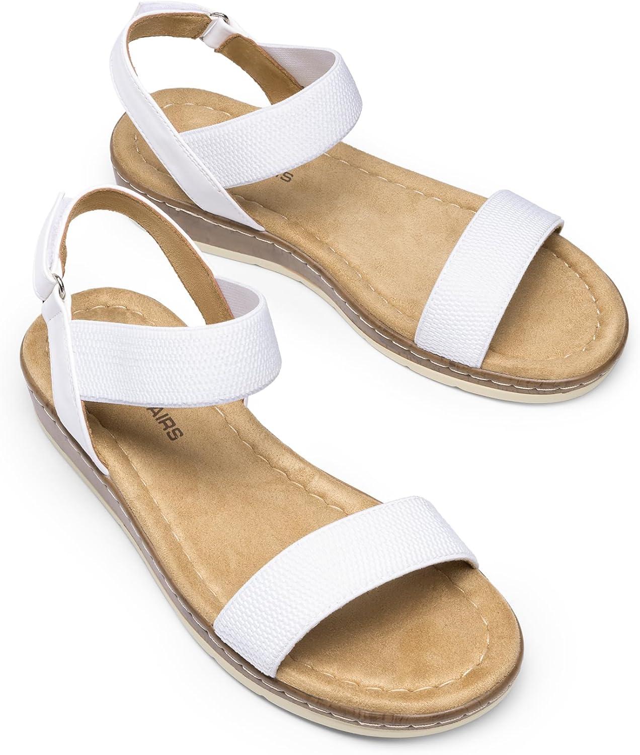 imageDREAM PAIRS Womens Comfortable Dressy Cork Low Wedge Heels Cute Summer One Band Casual Flat Sandals with Adjustable Ankle StrapWhite