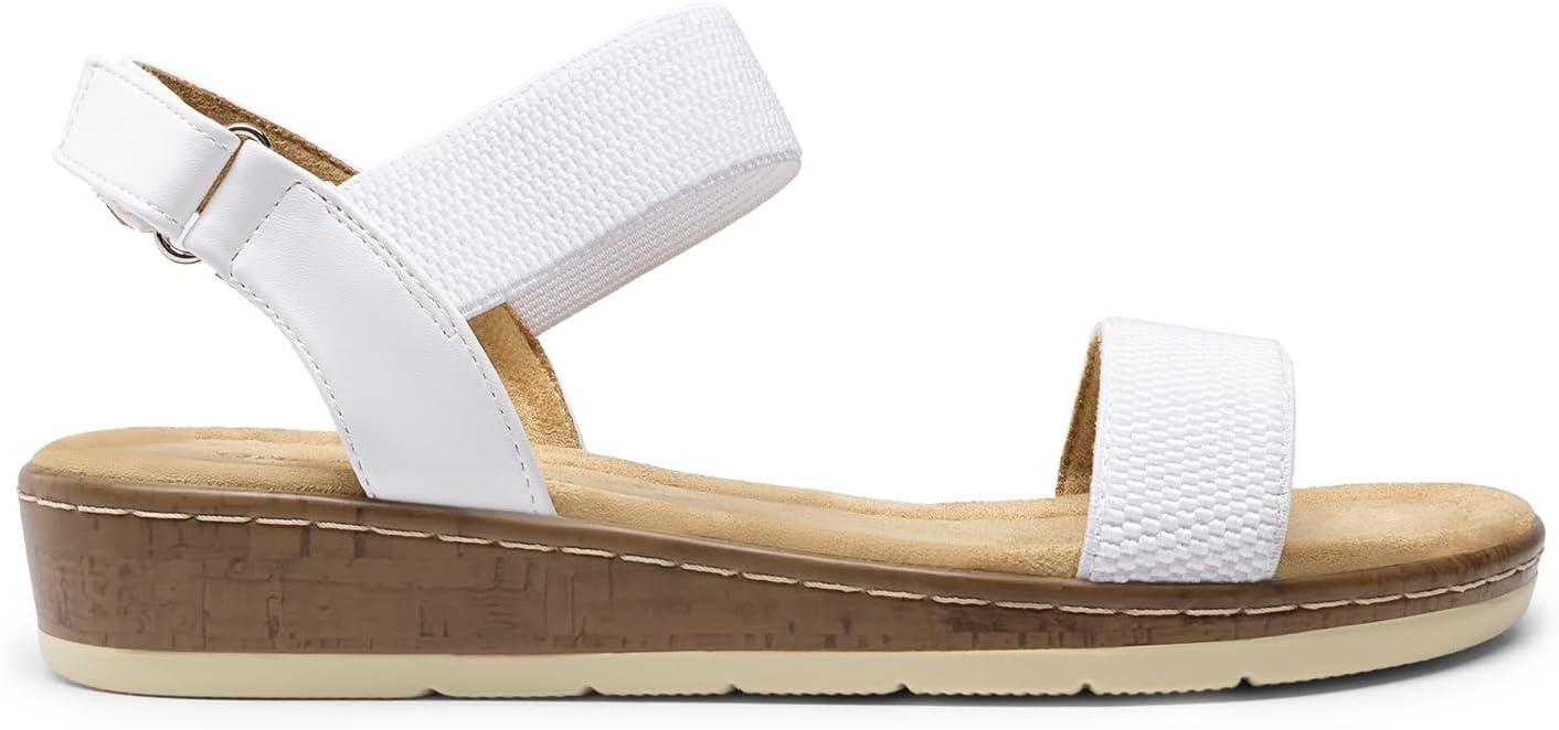 imageDREAM PAIRS Womens Comfortable Dressy Cork Low Wedge Heels Cute Summer One Band Casual Flat Sandals with Adjustable Ankle StrapWhite