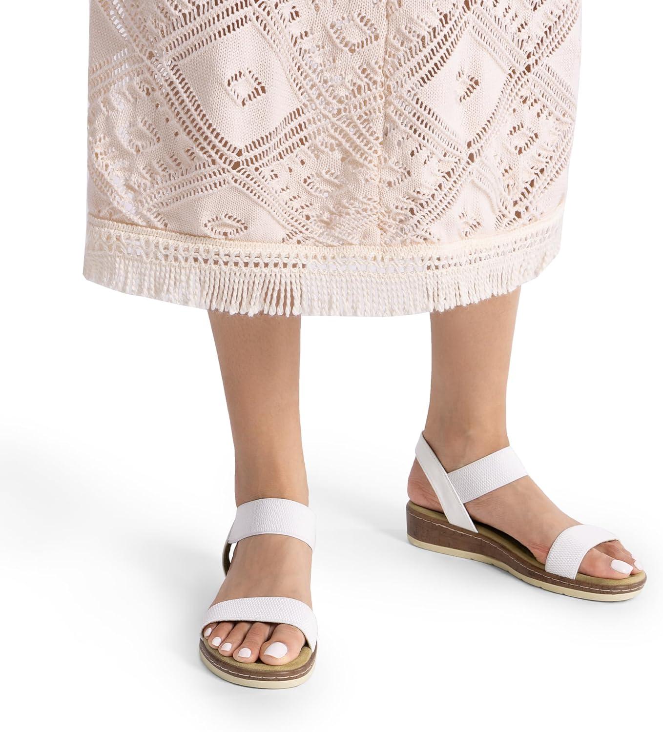 imageDREAM PAIRS Womens Comfortable Dressy Cork Low Wedge Heels Cute Summer One Band Casual Flat Sandals with Adjustable Ankle StrapWhite