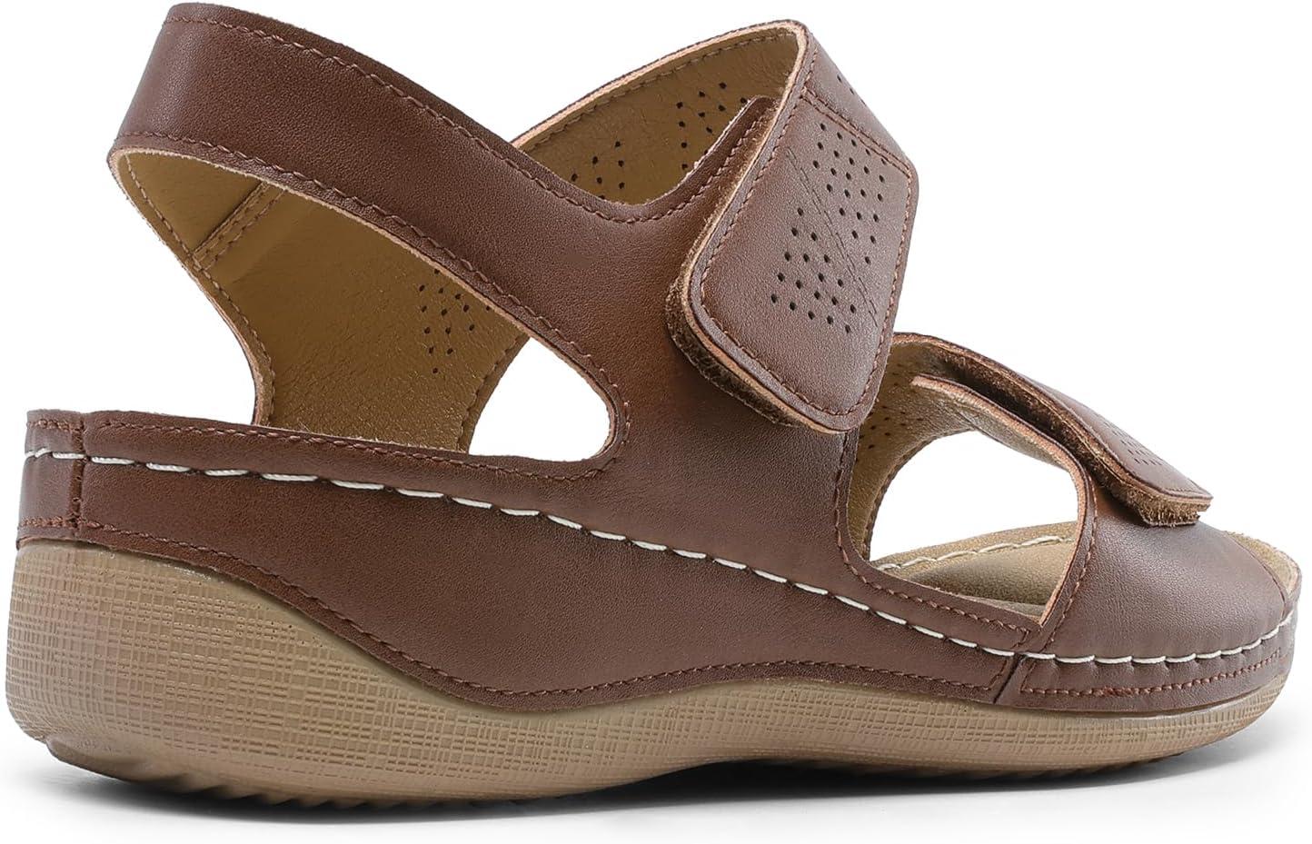 imageDREAM PAIRS Womens Comfortable Dressy Flats Sandals Open Toe One Band Casual Walking Sandals for SummerBrown