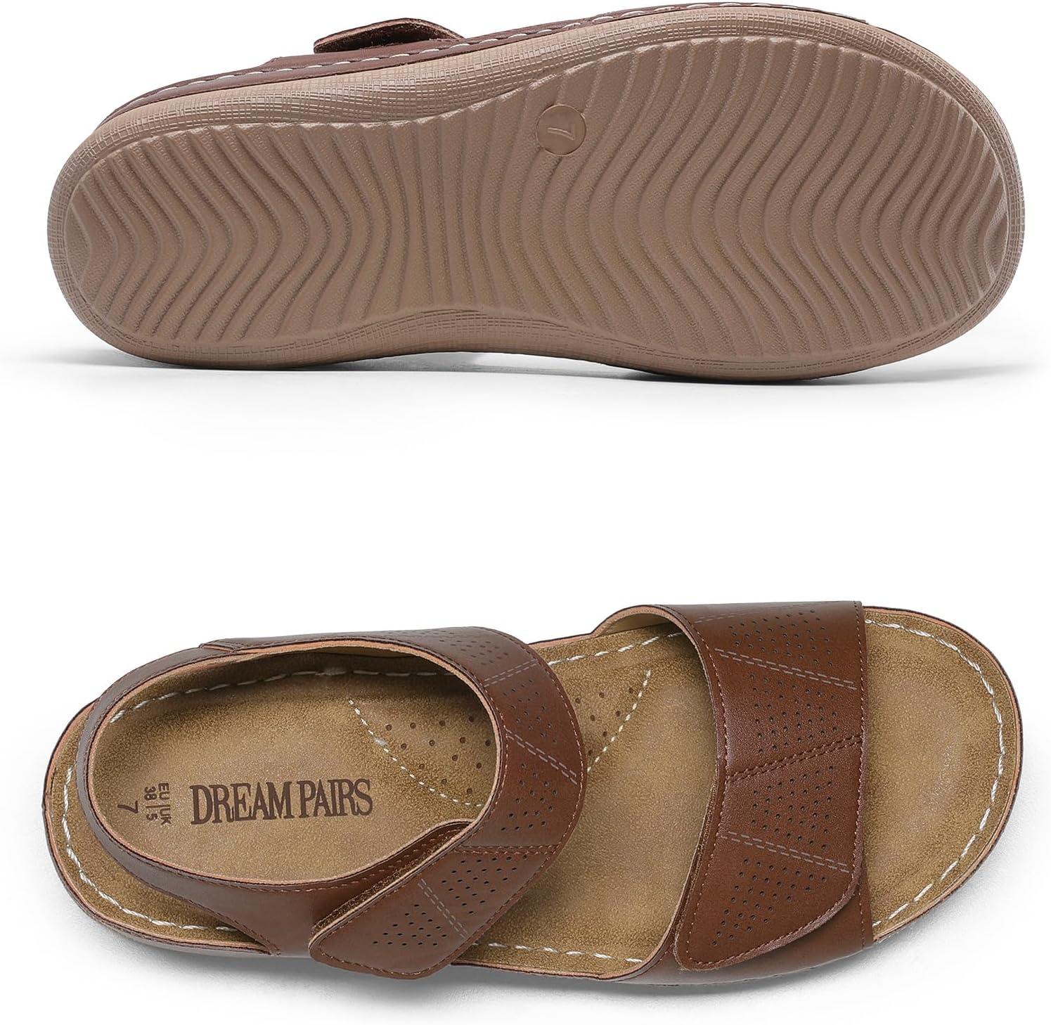 imageDREAM PAIRS Womens Comfortable Dressy Flats Sandals Open Toe One Band Casual Walking Sandals for SummerBrown
