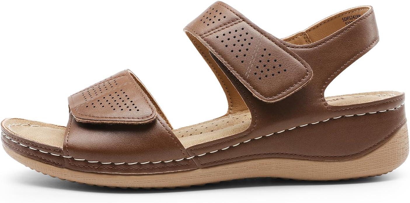 imageDREAM PAIRS Womens Comfortable Dressy Flats Sandals Open Toe One Band Casual Walking Sandals for SummerBrown