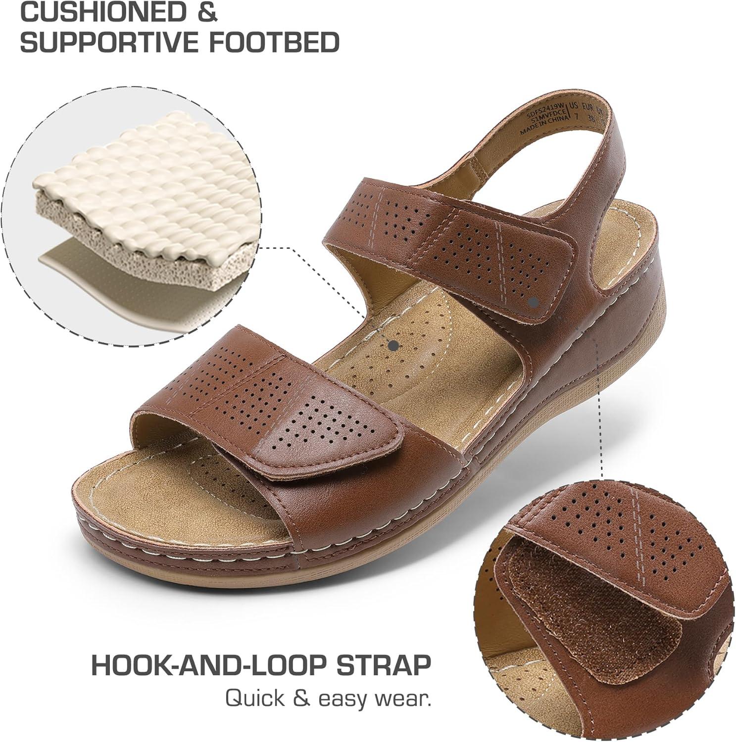 imageDREAM PAIRS Womens Comfortable Dressy Flats Sandals Open Toe One Band Casual Walking Sandals for SummerBrown