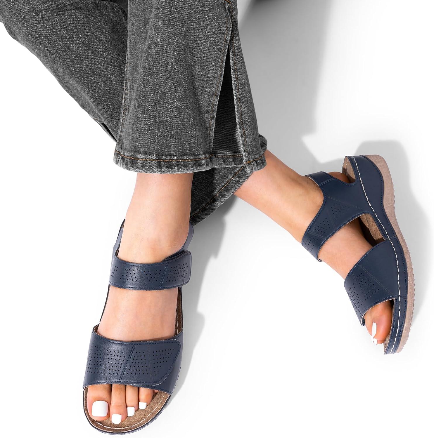 imageDREAM PAIRS Womens Comfortable Dressy Flats Sandals Open Toe One Band Casual Walking Sandals for SummerNavy