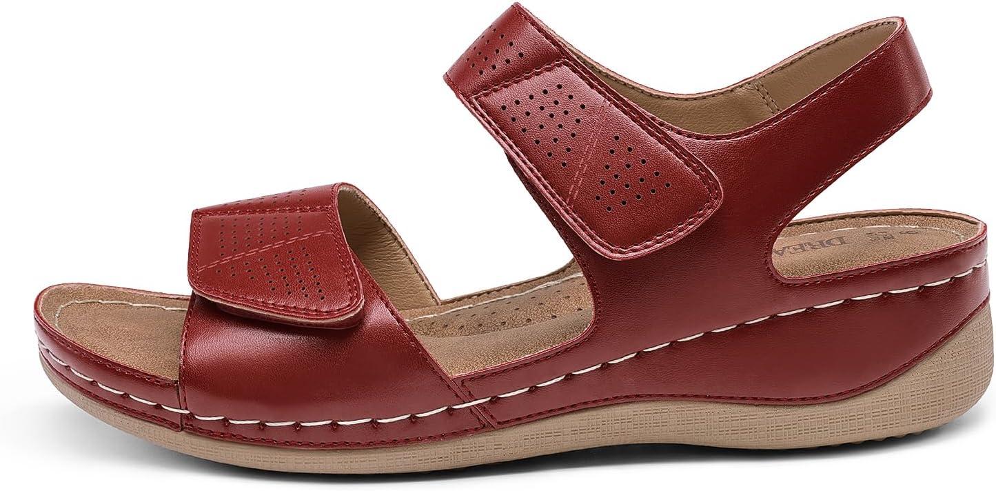 imageDREAM PAIRS Womens Comfortable Dressy Flats Sandals Open Toe One Band Casual Walking Sandals for SummerRed
