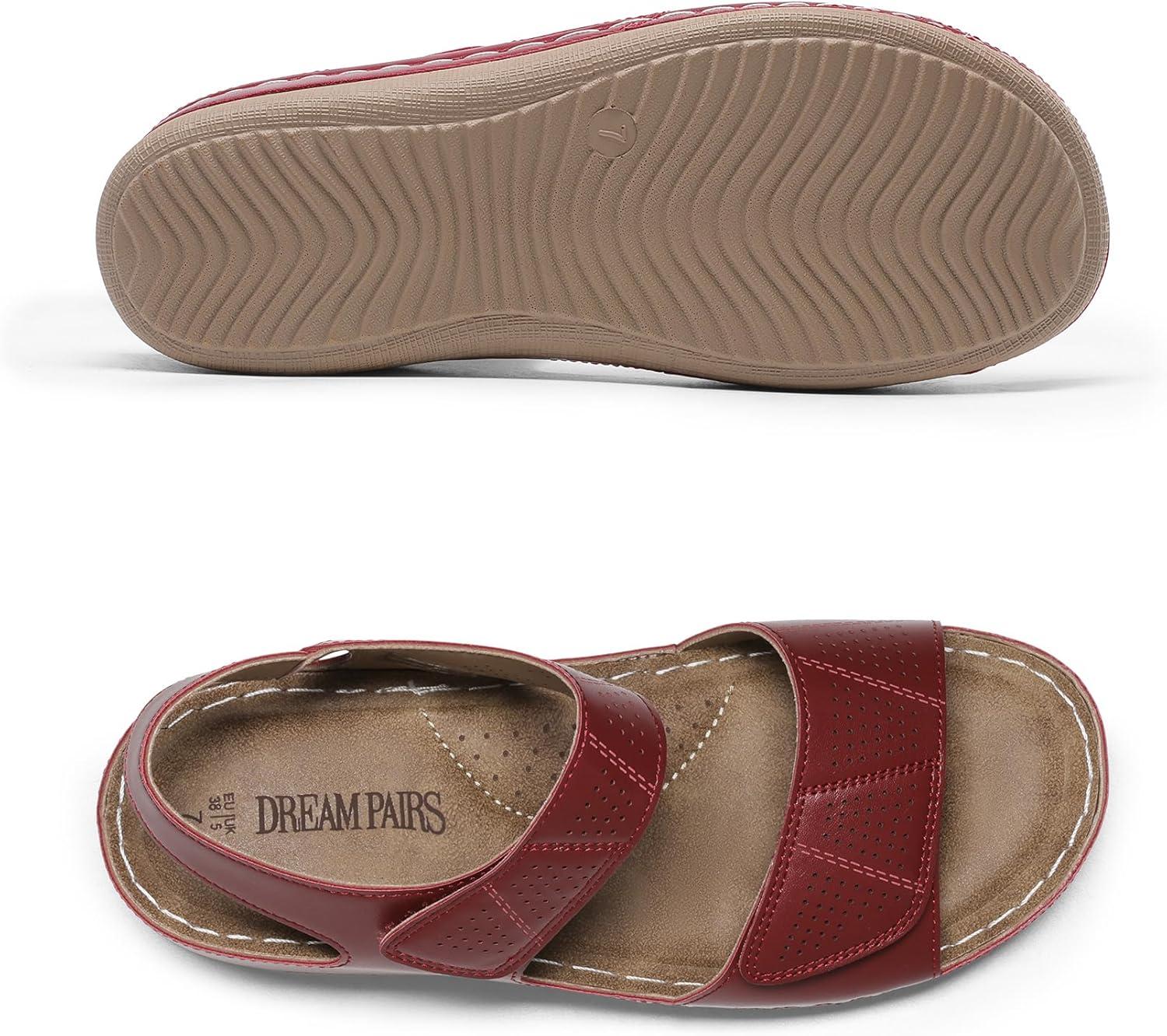 imageDREAM PAIRS Womens Comfortable Dressy Flats Sandals Open Toe One Band Casual Walking Sandals for SummerRed