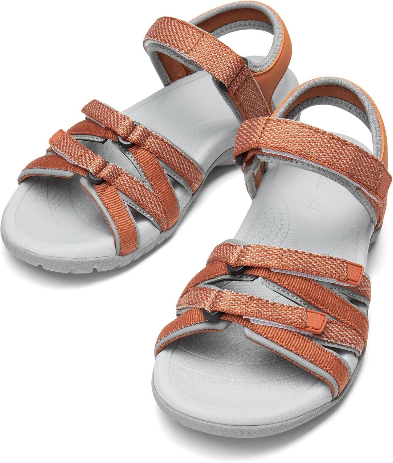 imageDREAM PAIRS Womens Comfortable Hiking Walking Sandal with Adjustable Hook and Loop Strap Sports TravelSummer Beach Outdoor Light Weight Water ShoesOrange