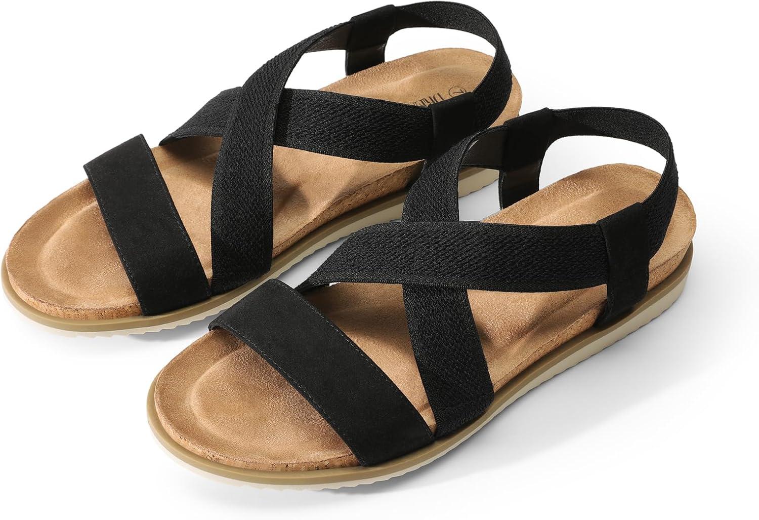 imageDREAM PAIRS Womens Comfortable Low Wedge Sandals Open Toe Slip On Strappy Flat Sandals Lightweight Summer ShoesBlack