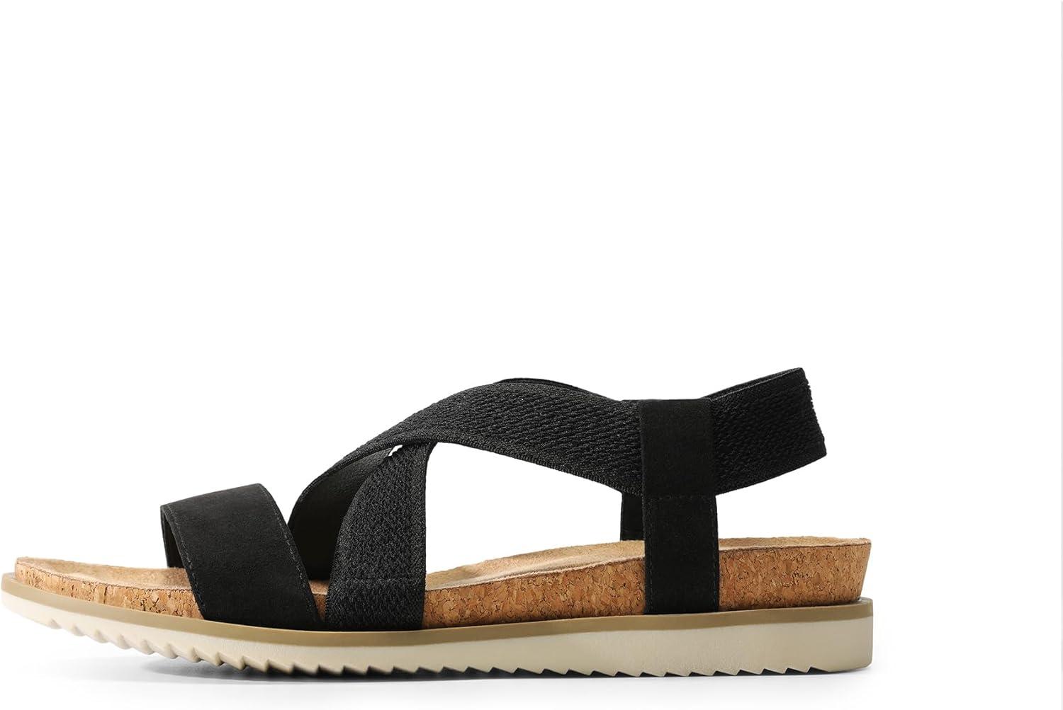 imageDREAM PAIRS Womens Comfortable Low Wedge Sandals Open Toe Slip On Strappy Flat Sandals Lightweight Summer ShoesBlack