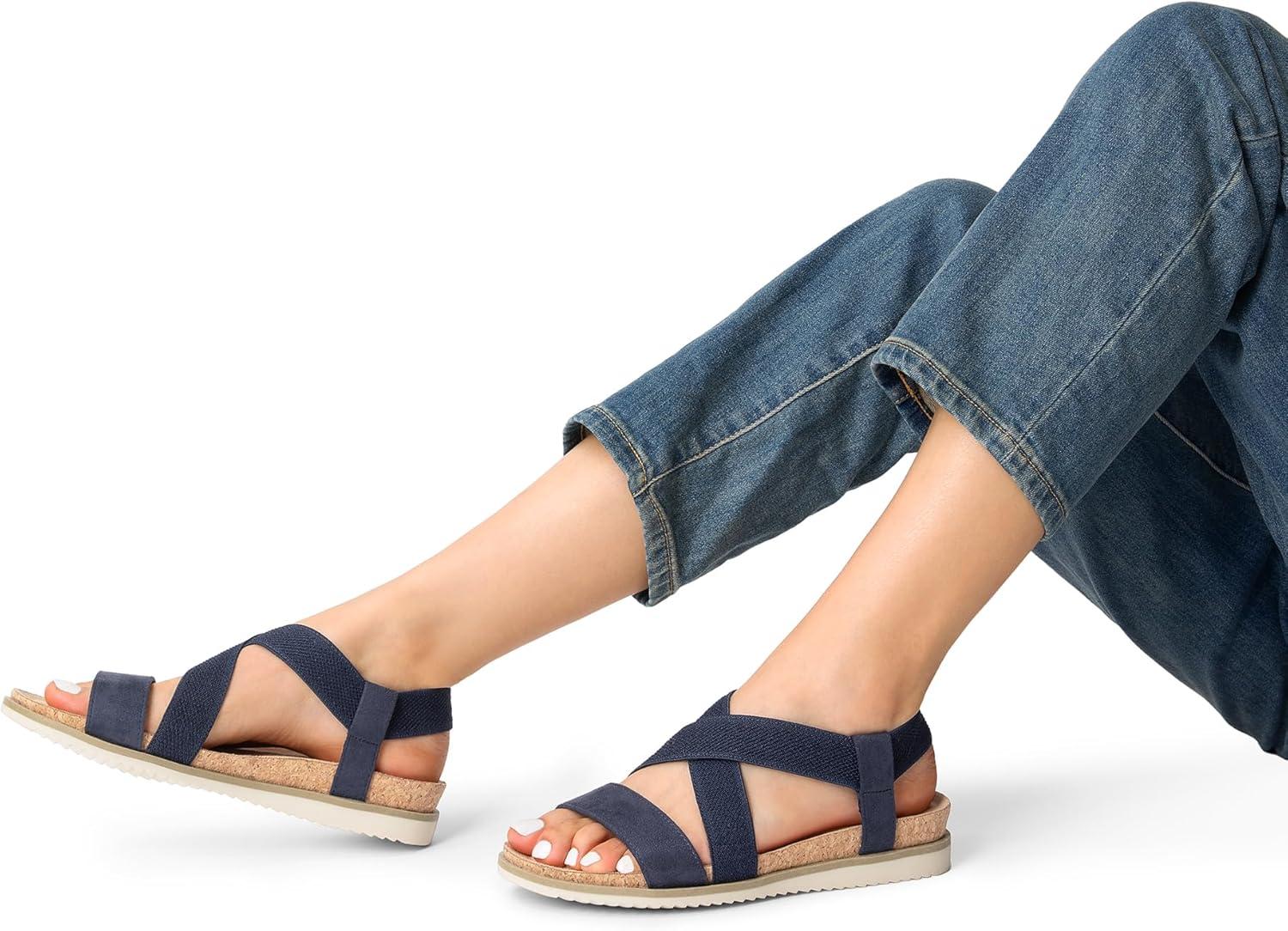 imageDREAM PAIRS Womens Comfortable Low Wedge Sandals Open Toe Slip On Strappy Flat Sandals Lightweight Summer ShoesBlue