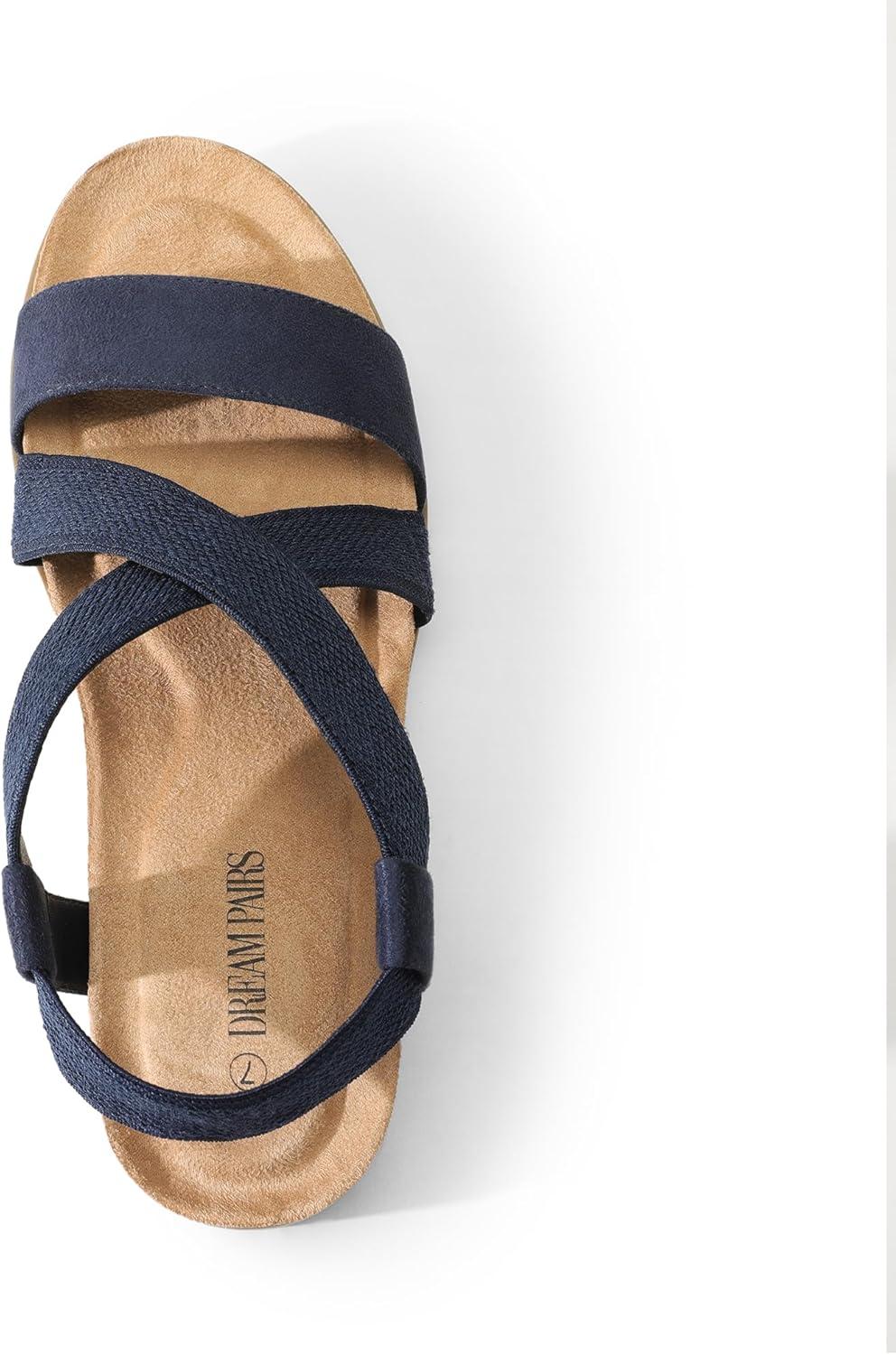 imageDREAM PAIRS Womens Comfortable Low Wedge Sandals Open Toe Slip On Strappy Flat Sandals Lightweight Summer ShoesBlue