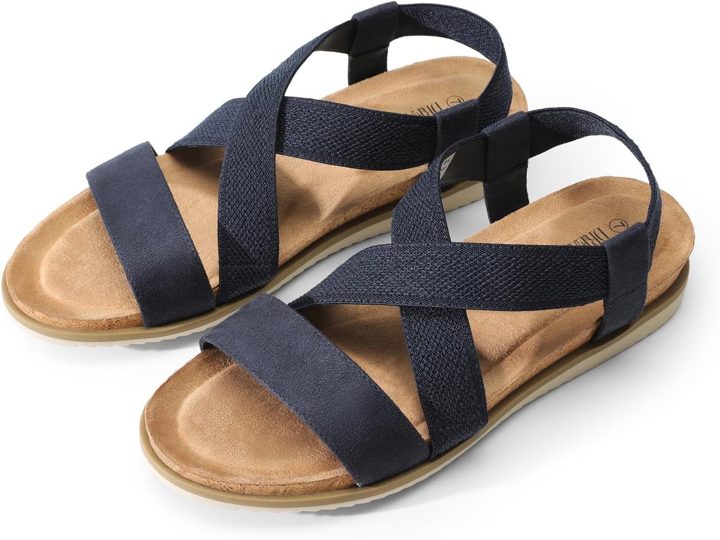 imageDREAM PAIRS Womens Comfortable Low Wedge Sandals Open Toe Slip On Strappy Flat Sandals Lightweight Summer ShoesBlue