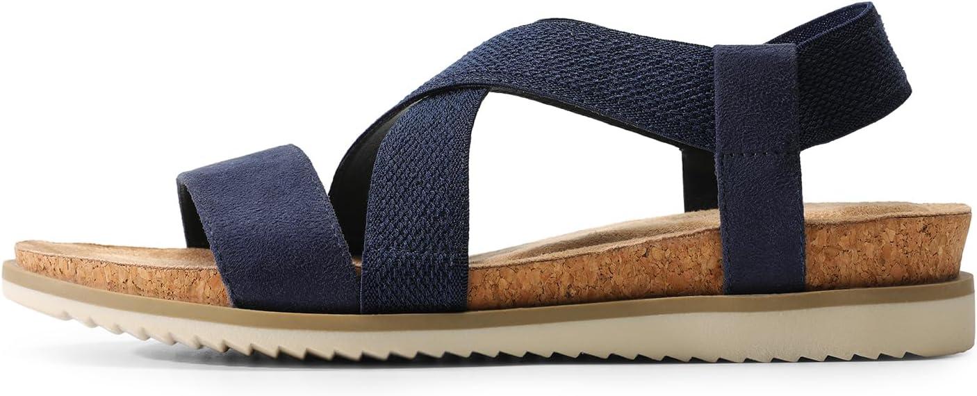 imageDREAM PAIRS Womens Comfortable Low Wedge Sandals Open Toe Slip On Strappy Flat Sandals Lightweight Summer ShoesBlue