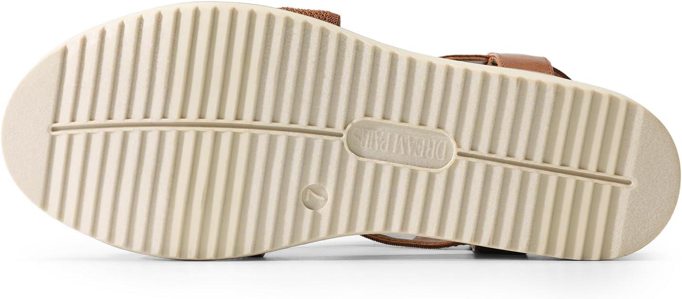 imageDREAM PAIRS Womens Comfortable Low Wedge Sandals Open Toe Slip On Strappy Flat Sandals Lightweight Summer ShoesBrown