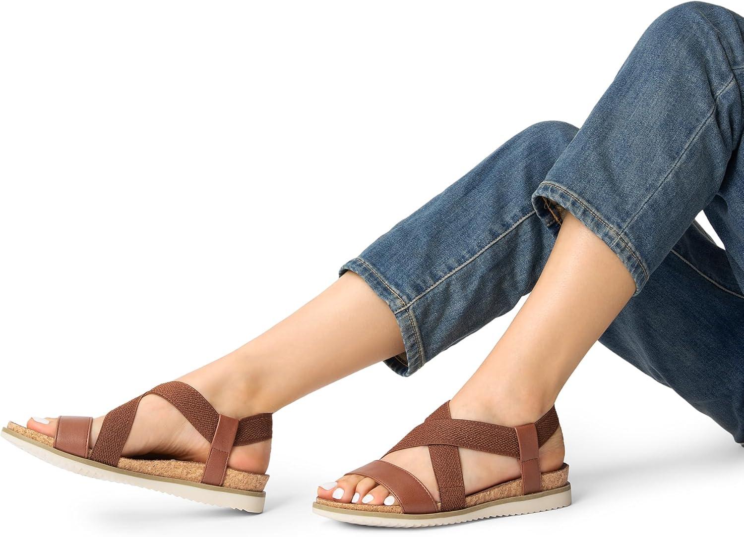 imageDREAM PAIRS Womens Comfortable Low Wedge Sandals Open Toe Slip On Strappy Flat Sandals Lightweight Summer ShoesBrown